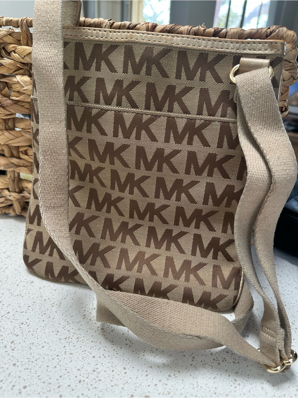 Michael Kors Beige and Brown MK Logo Messenger Bag - Picture 5 of 7
